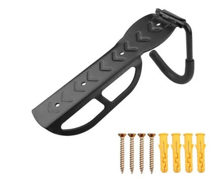 Black stainless steel wall mount bike rack with sponge-covered hook, 260x130x70mm, 30 kg capacity