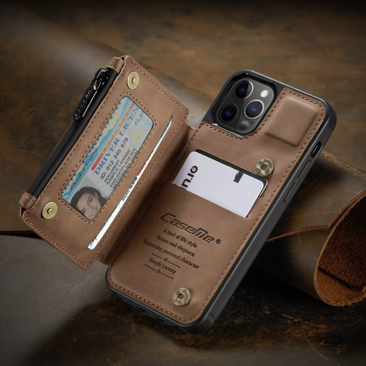 Mobile phone case with anti-theft holster in black, brown, coffee, wine red and blue colour options