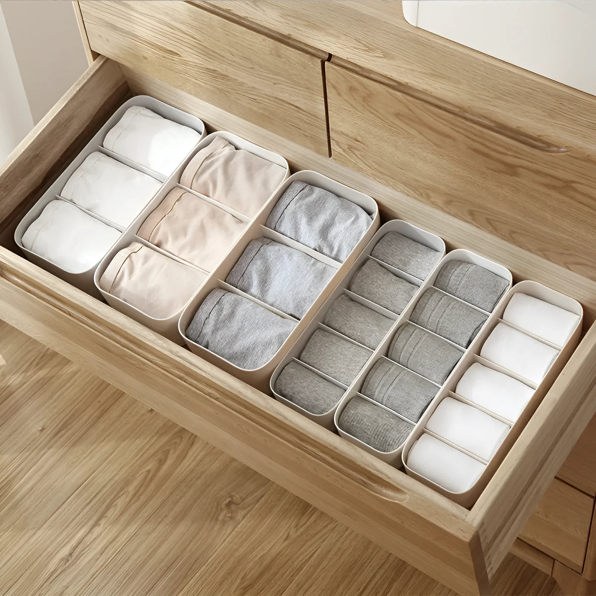 PP plastic drawer organiser box for socks and underwear storage in apricot colour