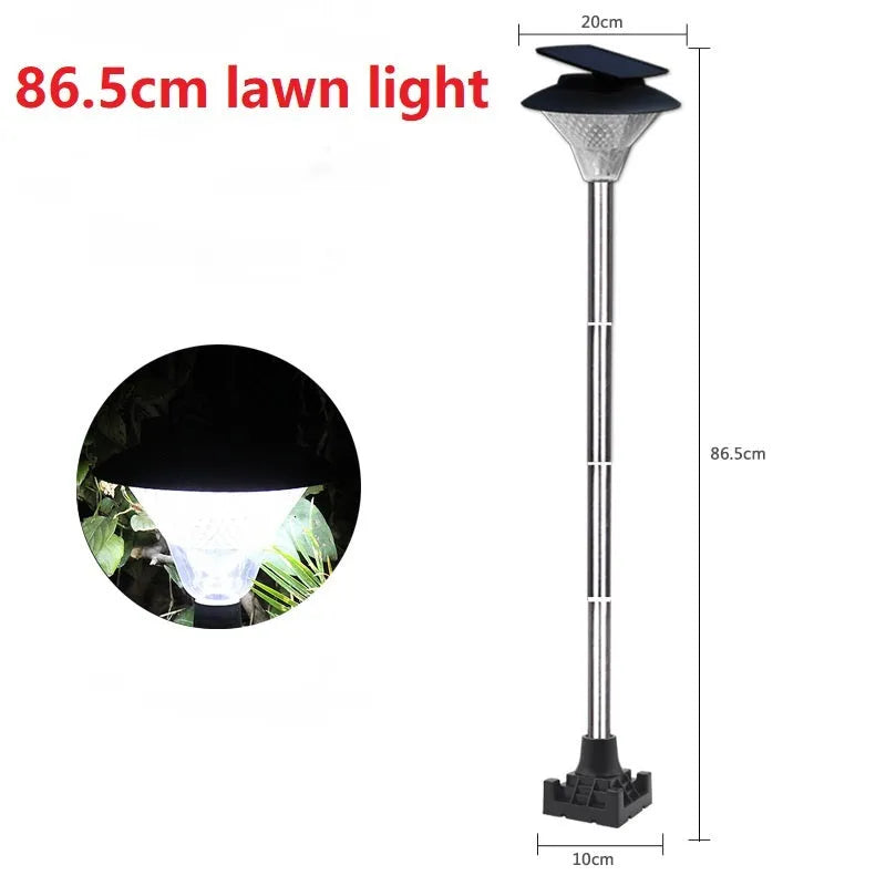 Solar-powered outdoor street light with solar panel on top and LED light fixture.