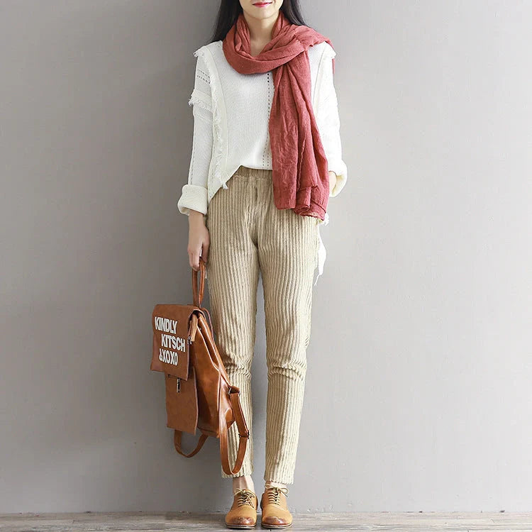 Plus Size Women's Thin Corduroy Trousers for autumn and winter casual wear