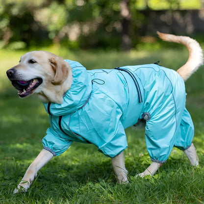 Red polyester dog shell jacket with cotton padding shown on a dog, with sports style design