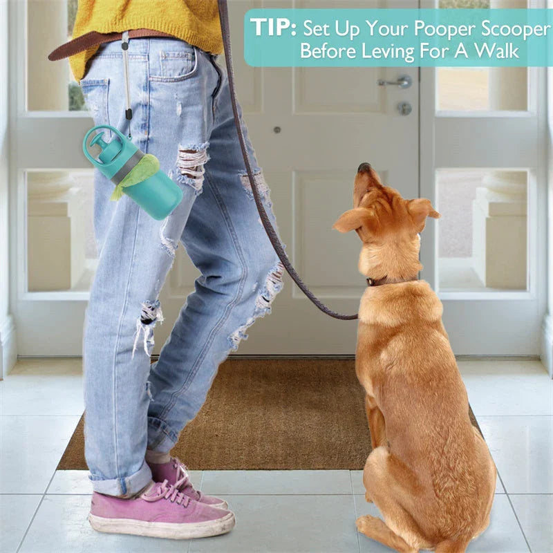Portable dog poop scooper with claw mechanism and built-in bag dispenser for effortless pet waste cleanup