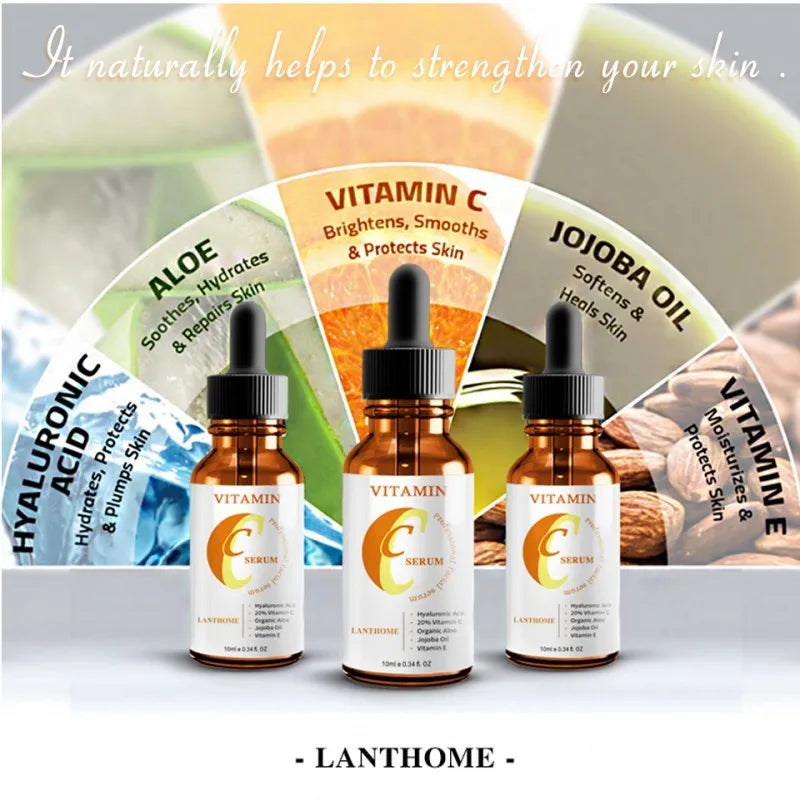 Bottle of Vitamin C Hyaluronic Acid facial serum for skin brightening and moisturising