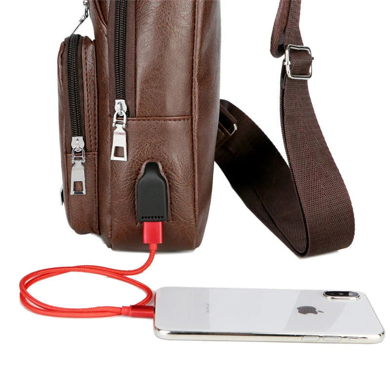 Stylish USB charging messenger bag with durable, wear-resistant fabric and multiple interior compartments for organized storage