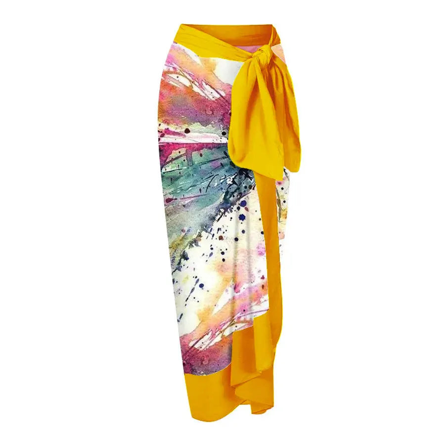Yellow women's conservative one-piece swimsuit with belly coverage and brief style