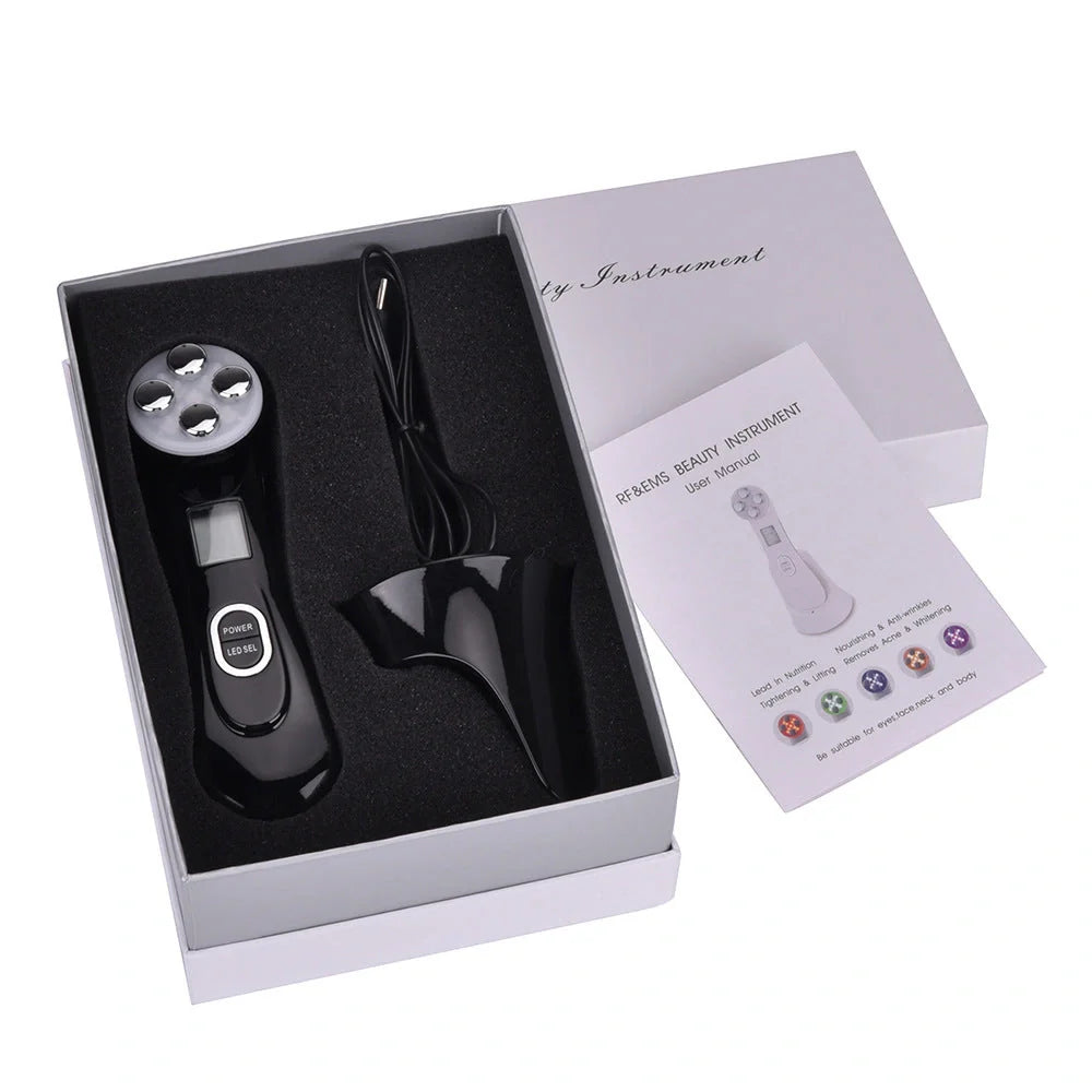 EMS radio frequency beauty instrument for skin rejuvenation in white, pink, and black