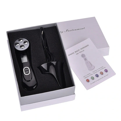 EMS radio frequency beauty instrument for skin rejuvenation in white, pink, and black
