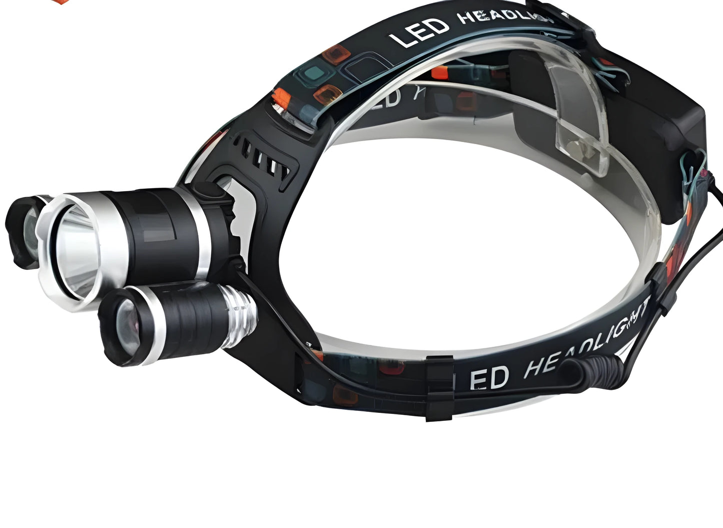 Rechargeable aluminium LED headlamp with adjustable elastic headband and Hawkeye lens.