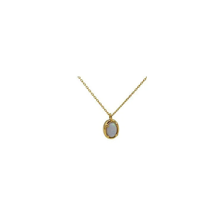 S925 sterling silver oval pendant necklace with jelly opal style, available in gold or white gold plating.
