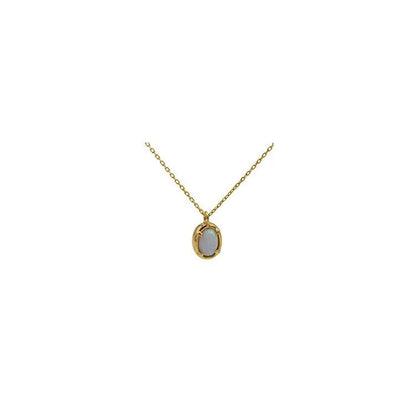 S925 sterling silver oval pendant necklace with jelly opal style, available in gold or white gold plating.