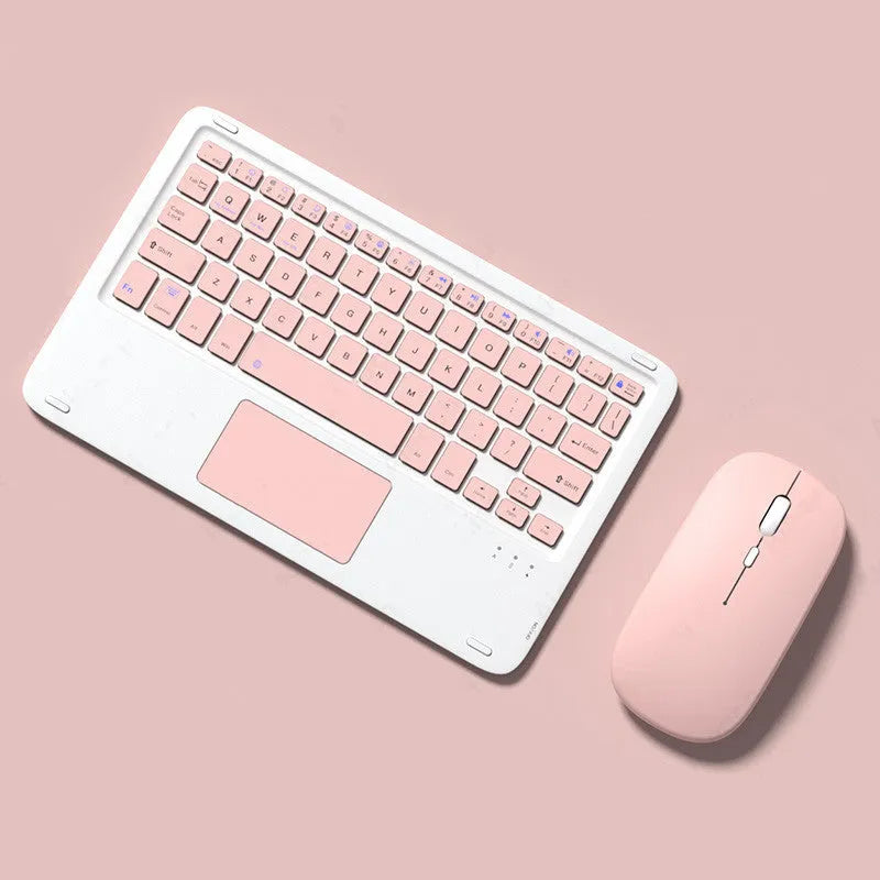 Wireless Bluetooth keyboard and mouse combo kit in pink with charging cable