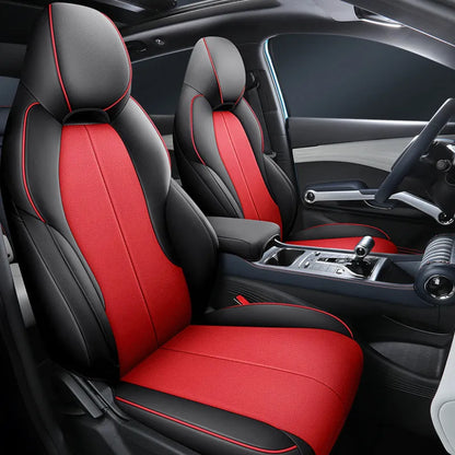BYD Yuan PLUS car seat with fitted all-inclusive cushion cover in Adventure Green colour.