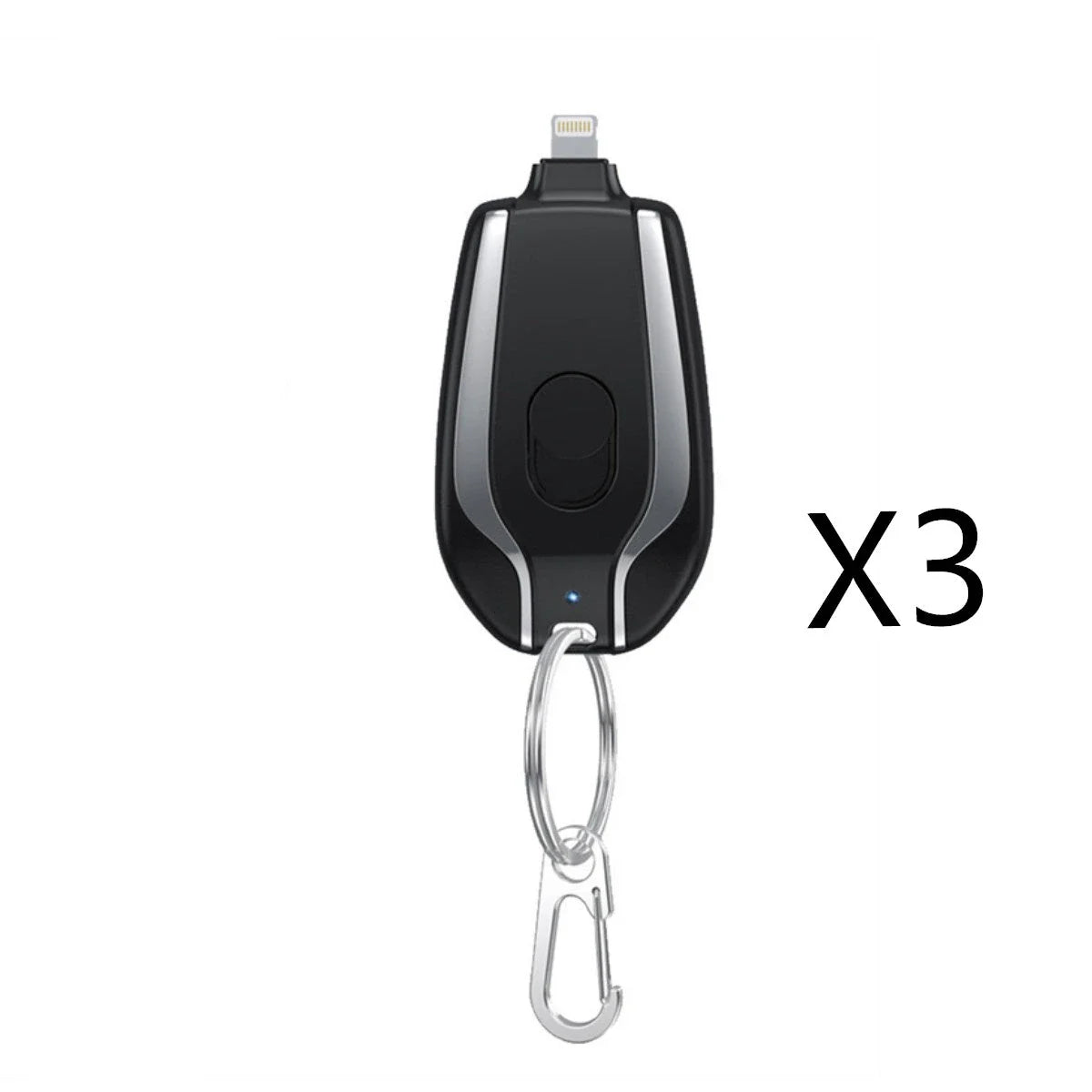 Compact 1500mAh power bank with carabiner clip, perfect for charging smartphones, tablets, and other USB devices on the go