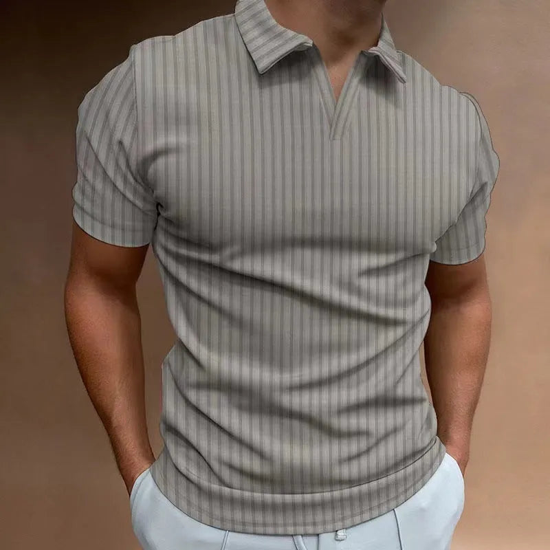 Men's Summer Polo Shirt V-Neck Striped High Elastic Short Sleeve T-Shirt Cotton Blend Sports T-Shirt Thin Fabric Available in Seven Colours Including Wine Red and Royal Blue Sizes S to XXXL Asian Sizing Note