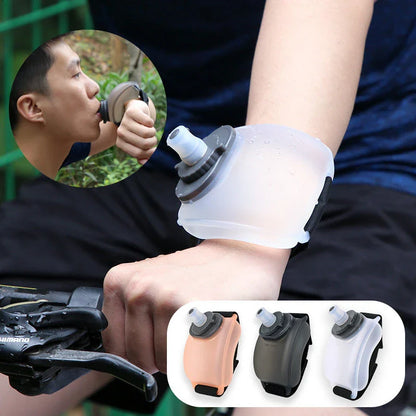 Hands-free sports water bottle with silicone mouthpiece and adjustable wrist strap for active lifestyles