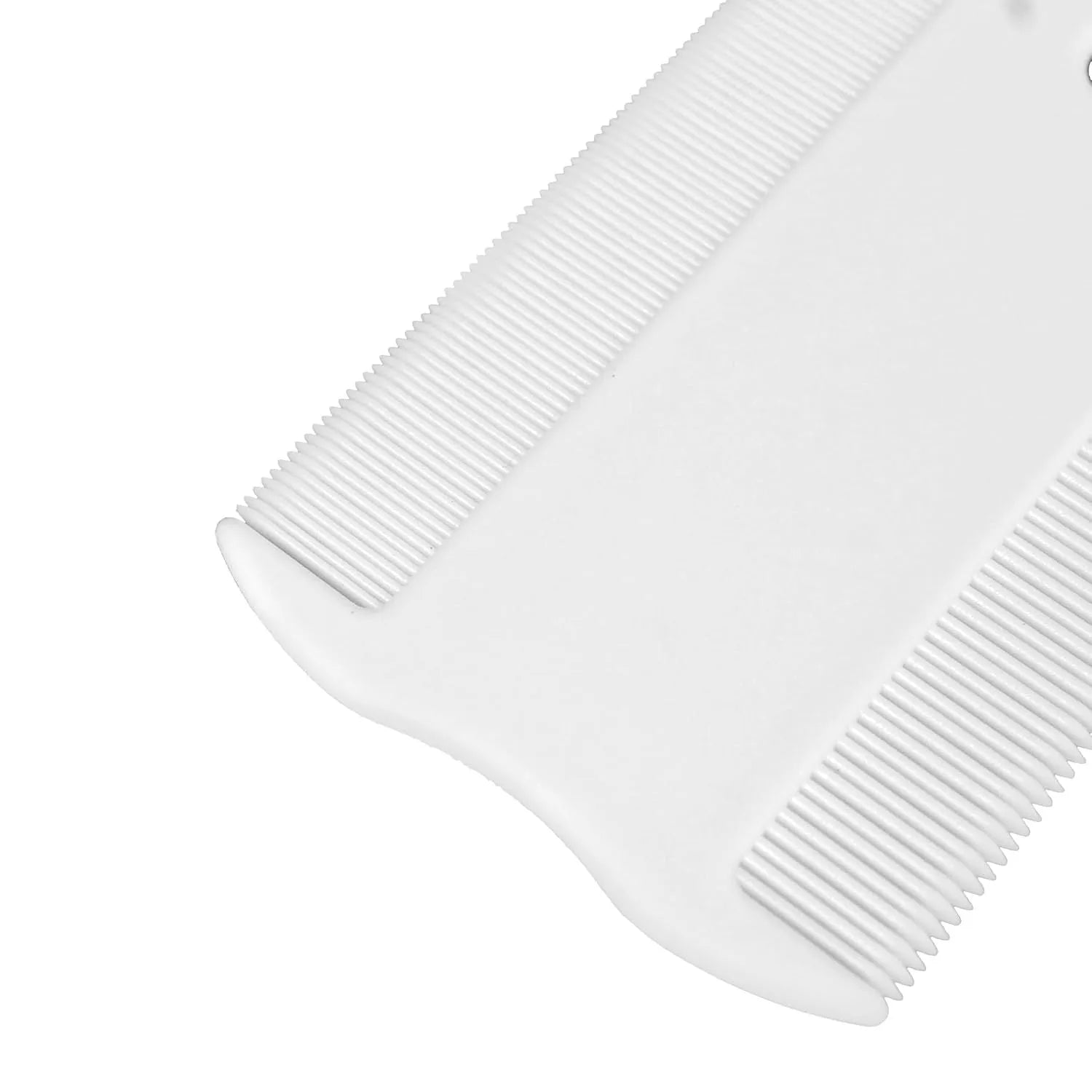 Double-sided plastic flea comb for pets showing dense teeth on one side and a fine-tooth grate on the other.