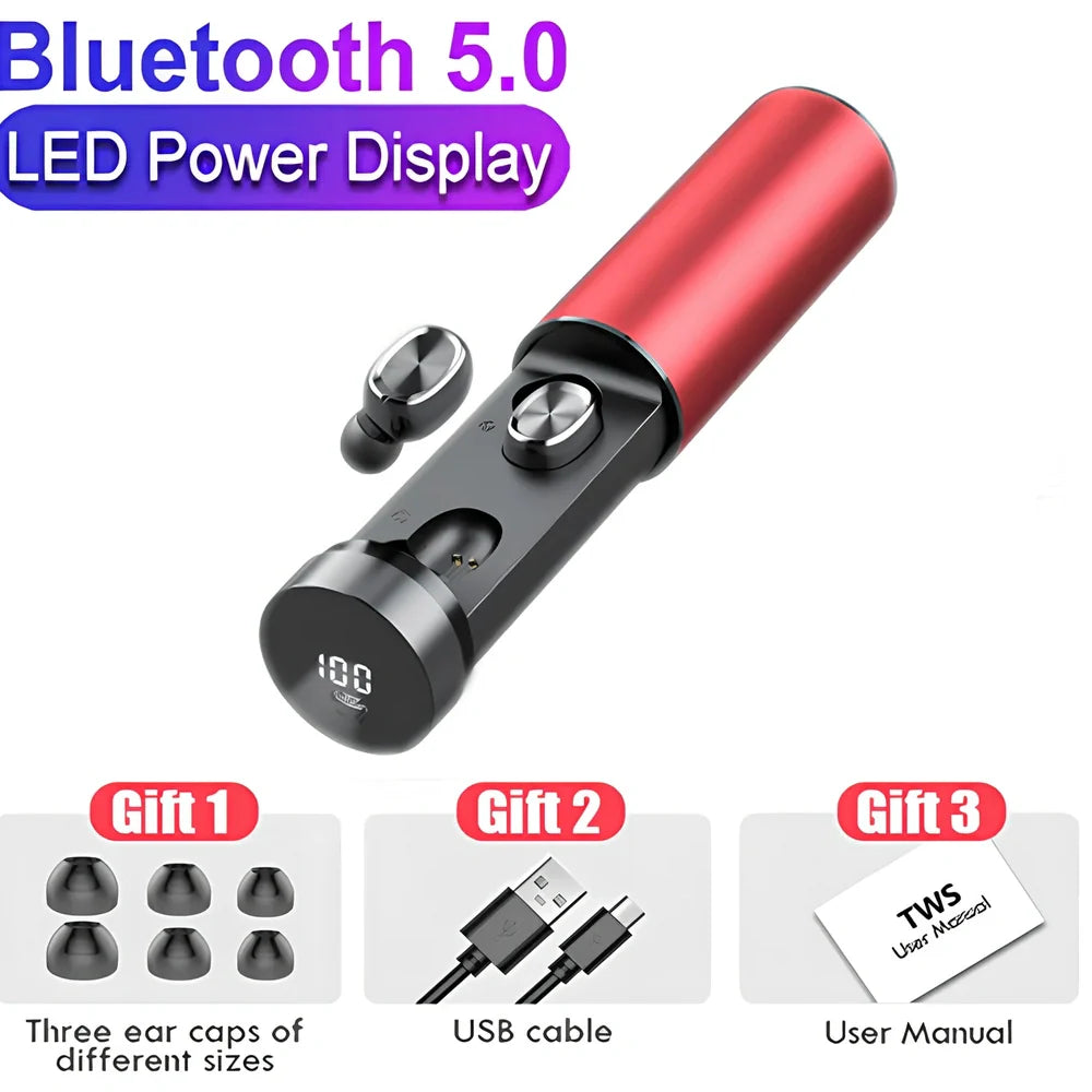 Mini portable pull-out Bluetooth headset in charging case with multiple colour options
