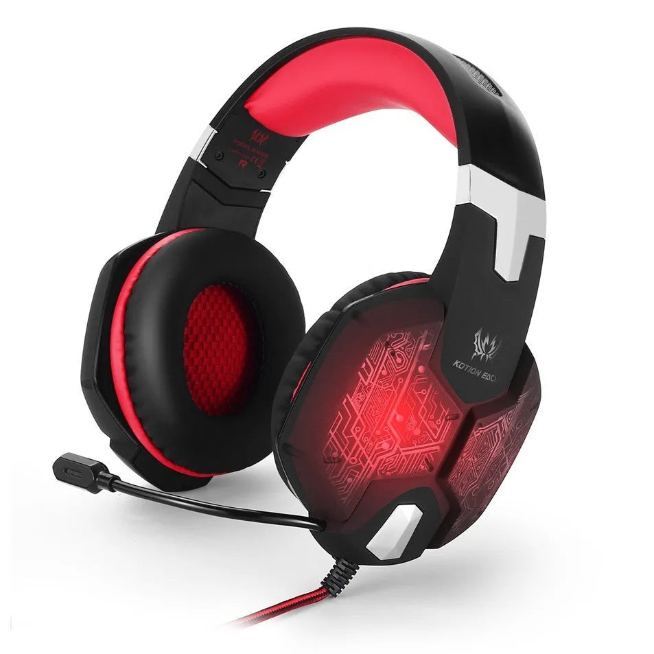G1000 gaming headset with microphone in Blue, over-ear wired design with 3.5 dual plug and USB connection