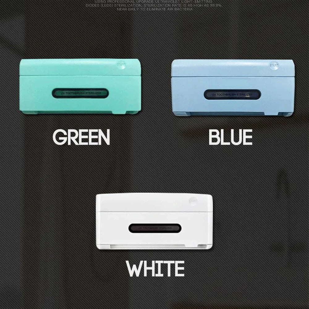 White UV toothbrush sterilizer holder measuring 157x77x38mm with UV light chamber