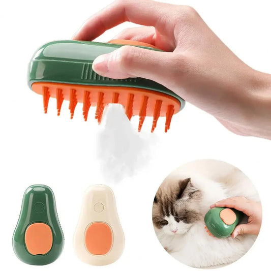 Soothing Pet Grooming Brush with steam function and avocado-shaped design for gentle, effective pet grooming and massage