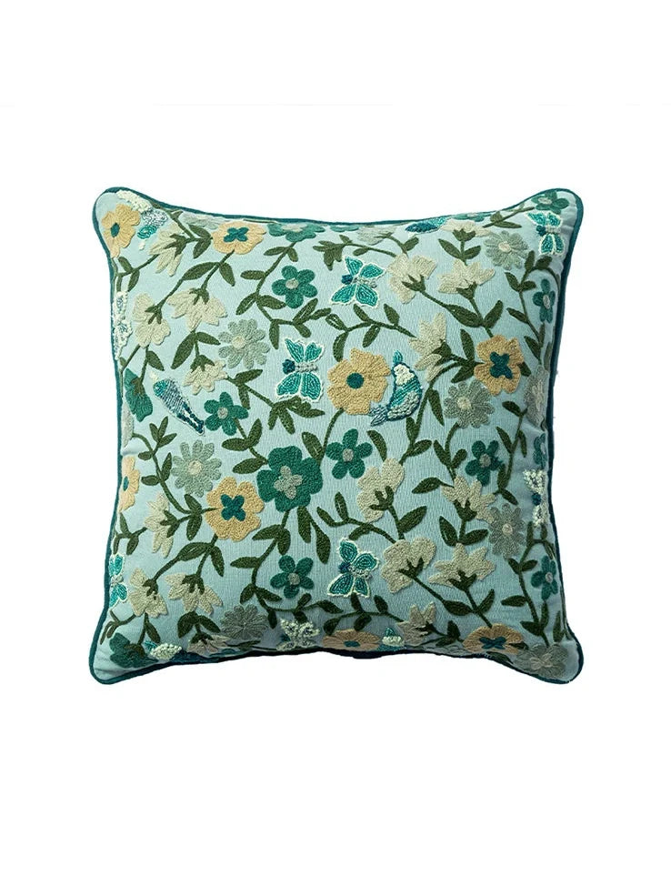 Vintage handmade embroidered throw pillow in jewel 01 cotton, 30x50cm with core, dry clean only