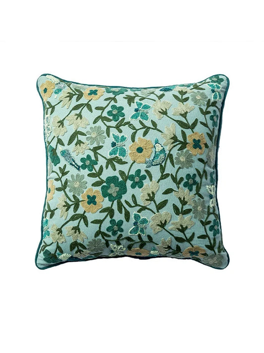Vintage handmade embroidered throw pillow in jewel 01 cotton, 30x50cm with core, dry clean only