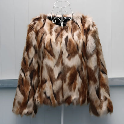 Korean version slim-fitting women's faux fur coat in a fox fur style, shown in real-shot colour.
