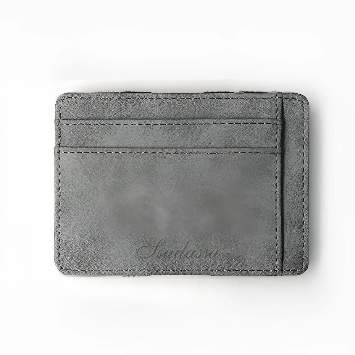 Korean style matte leather magic wallet showing horizontal square design and coin pocket