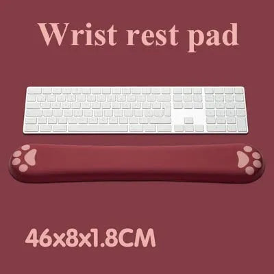 Memory foam keyboard wrist rest pad in six colours showing 46cm width and cloth surface