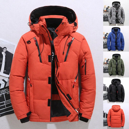 Men's windproof hooded jacket for outdoor sports, available in multiple colours