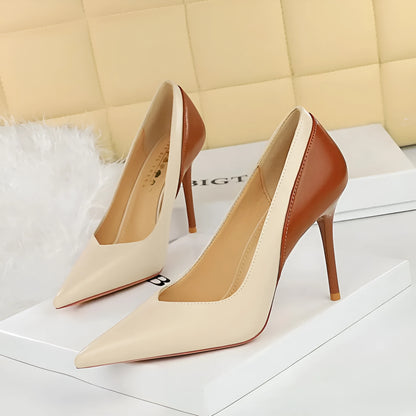 Retro style black stiletto high heels with pointed toe and colour matching pattern