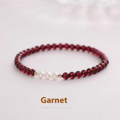 Women's crystal pearl bracelet with Chinese garnet beads in 3mm and 4mm sizes for office fashion wear