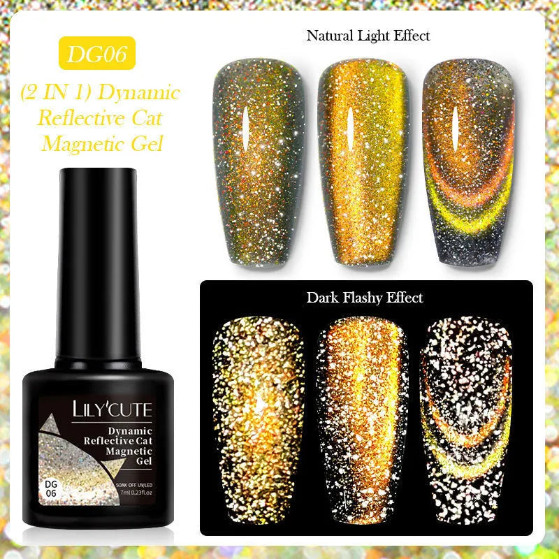 Diamond debris glitter cat eye nail polish gel in six fluorescent colours with nail glue