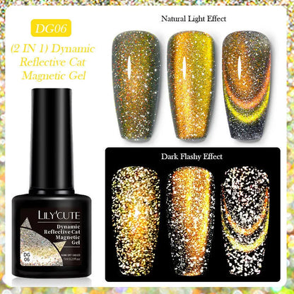 Diamond debris glitter cat eye nail polish gel in six fluorescent colours with nail glue