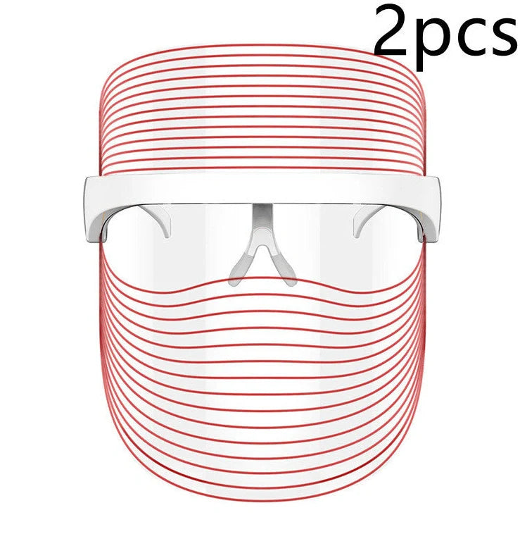 White LED mask measuring 20×17cm for skin light therapy with 7 colours including red, blue, and yellow lights