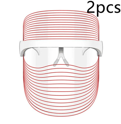 White LED mask measuring 20×17cm for skin light therapy with 7 colours including red, blue, and yellow lights