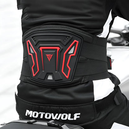 Motorcycle waist support harness in black colour with adjustable sizing for riding posture support