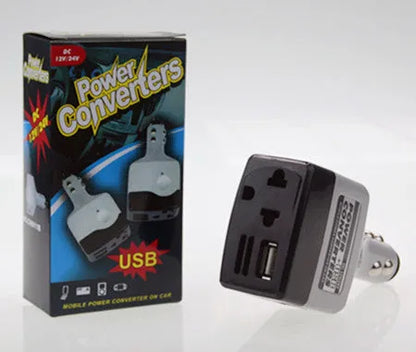 Car cigarette lighter power transformer with USB port for device charging