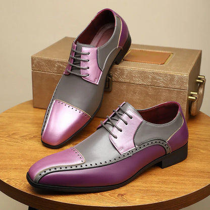 Men's black leather business casual shoes with stitching detail and a low-top design.