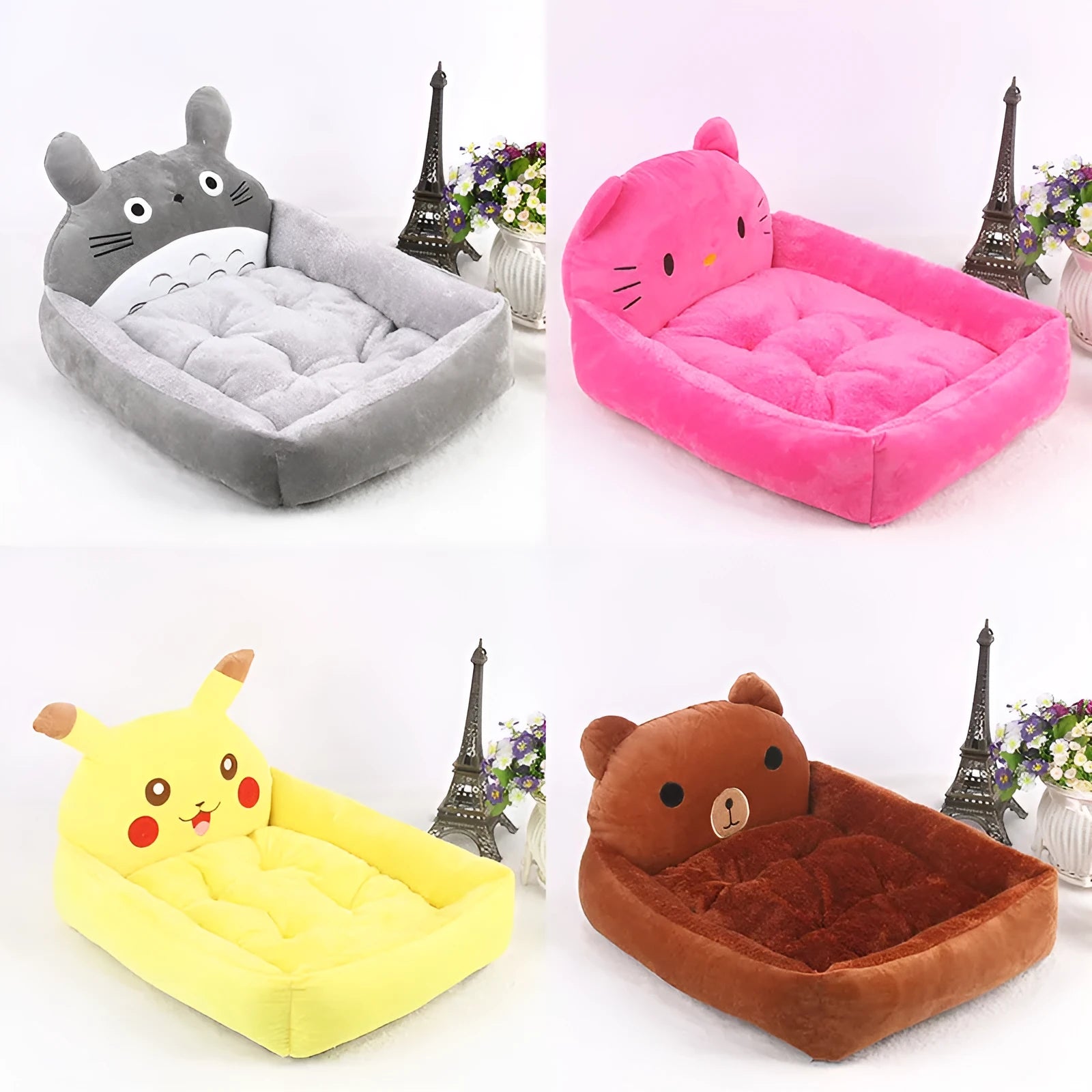 Washable plush pet bed for small dogs and cats in cartoon sofa design with multiple colour options