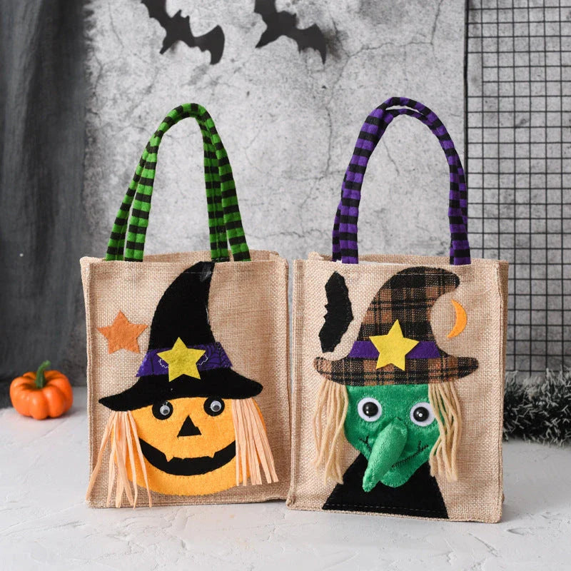 Charming Halloween tote bag made of high-quality fabric with cartoon designs, perfect for carrying candy, gifts, and other holiday essentials