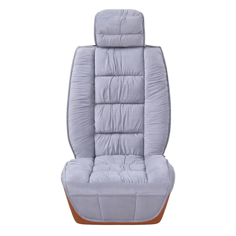 Winter short plush car seat cushion set in grey with wool cotton filler for cold weather driving