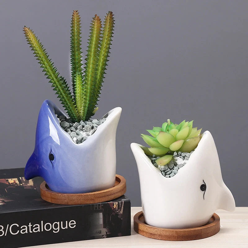 Creative cartoon ceramic succulent pot with drainage hole for healthy plant growth