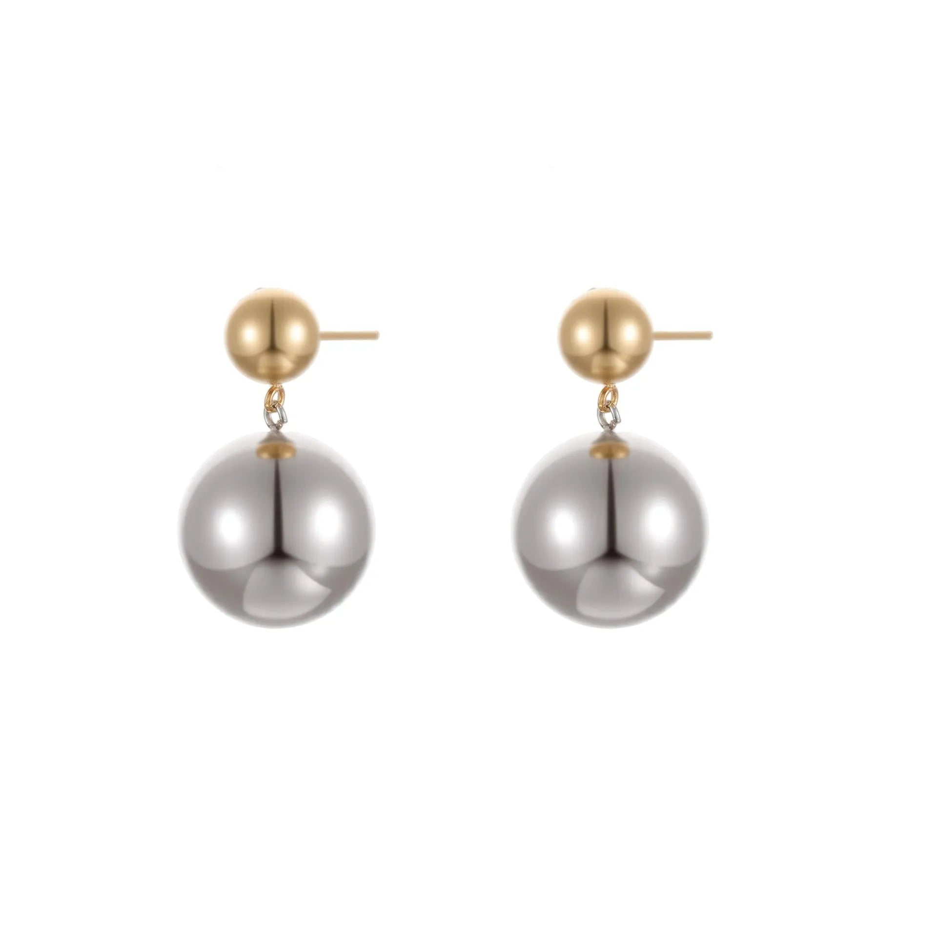 Round beads geometric ear studs with colour-block design and 18K gold electroplated finish