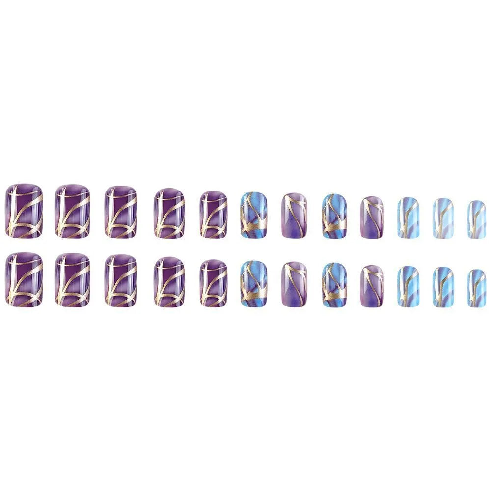 Purple striped nail stickers on clear backing in European and American mid-length decorative style