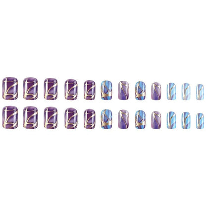 Purple striped nail stickers on clear backing in European and American mid-length decorative style