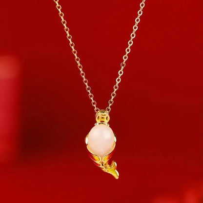 Copper lucky koi red necklace and bracelet set with a literary carp design for women.
