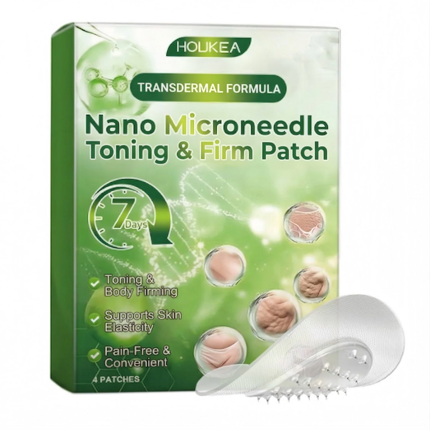 HOUKEA Slim & Firm GLP-1 Targeted Patch - 4 Micro-Needle Patches with Acetyl Hexapeptide-8 for Skin Tightening & Body Toning