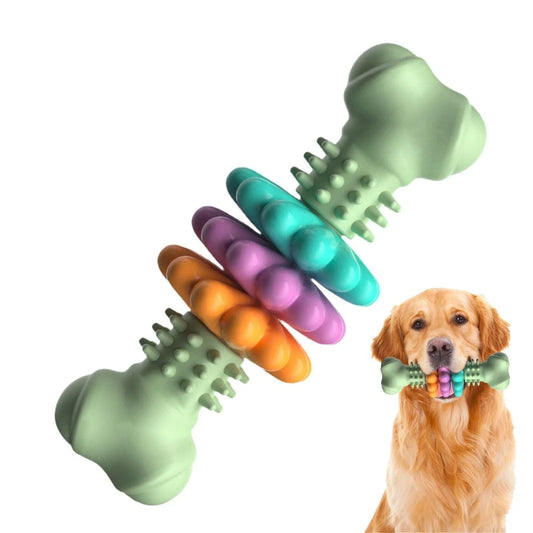 TPR Dog Chew Bone in blue, pink, and green for teeth cleaning and stress relief